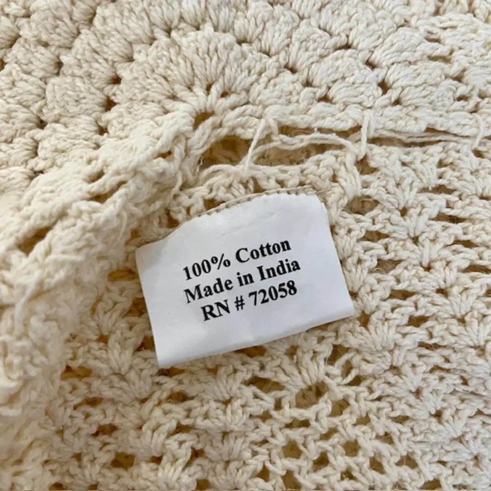 Crochet Style Cotton Granny Square Bedspread 83x83 Ivory Textured Cottagecore